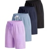 image:image4 Pack Womens Bermuda Shorts 7 Knee Length Athletic Yoga Lounge Pockets  Available In Plus Size Stretchy Long Comfy Drawstring Casual Summer Sweat Gym Workout Walking Running SportsSet 10