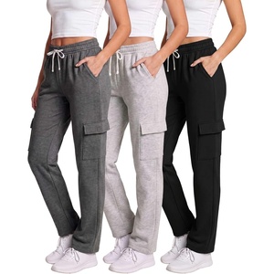 image:imageLadies Fleece Cargo Open Bottom SweatpantSolid Black  Charcoal Heather  Grey Heather
