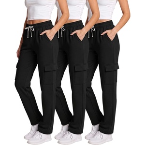 image:imageLadies Fleece Cargo Open Bottom SweatpantSolid Black  Solid Black  Solid Black