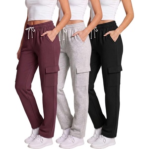 image:imageLadies Fleece Cargo Open Bottom SweatpantSolid Black  Solid Burgundy  Grey Heather