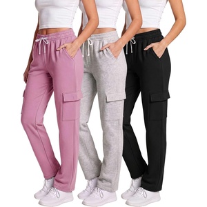 image:imageLadies Fleece Cargo Open Bottom SweatpantSolid Black  Solid Moonlight Mauve  Grey Heather