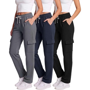 image:imageLadies Fleece Cargo Open Bottom SweatpantSolid Black  Solid Navy Blazer  Solid Quiet Shade