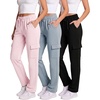 image:image3 Pack Womens Fleece Cargo Pants Sweatpants Casual Baggy Lounge PocketsSolid Black  Solid Citadel  Solid Pale Lilac