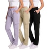 image:image3 Pack Womens Fleece Cargo Pants Sweatpants Casual Baggy Lounge PocketsSolid Black  Solid Mojave Desert  Solid Orchid Petal