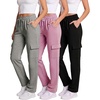 image:image3 Pack Womens Fleece Cargo Pants Sweatpants Casual Baggy Lounge PocketsSolid Black  Solid Moonlight Mauve  Grey Heather