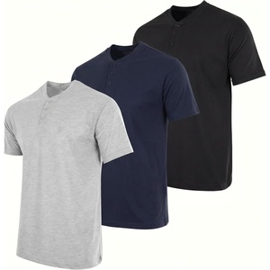 image:image3 Pack Mens Cotton Henley Shirts Short Sleeve Button Up Casual Work LoungeShort Sleeve  Set 13