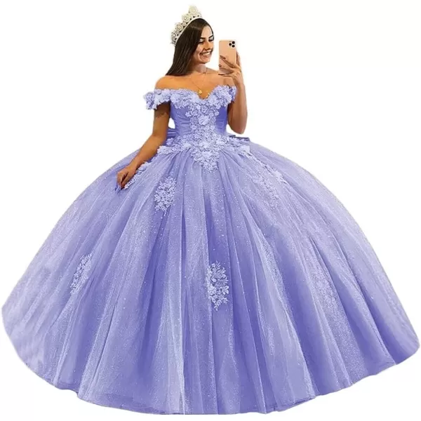 Youjiayi Off Shoulder Quinceanera Dresses Ball Gown 3D Floral Sweet 15 16 Dresses Puffy Prom Dresses with Train YJY77Dusty Rose