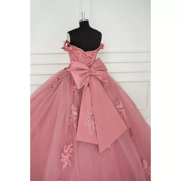 Youjiayi Off Shoulder Quinceanera Dresses Ball Gown 3D Floral Sweet 15 16 Dresses Puffy Prom Dresses with Train YJY77Red