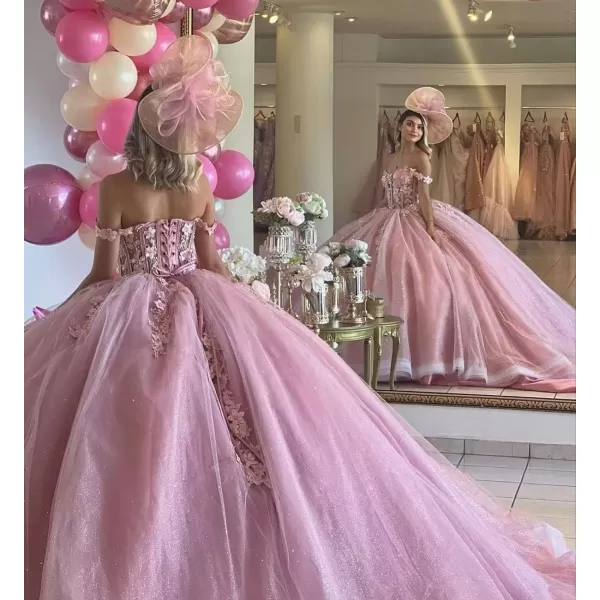 Youjiayi Off Shoulder Quinceanera Dresses Ball Gown 3D Floral Sweet 16 Dresses Luxury Tulle Prom Dresses LongLilac