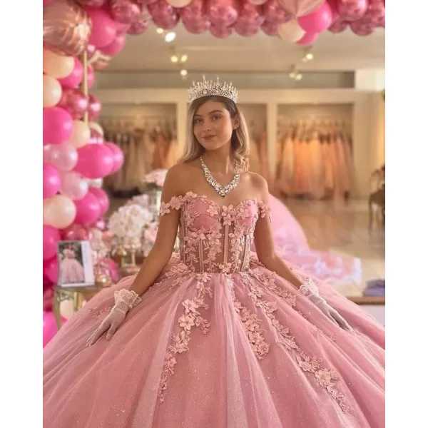 Youjiayi Off Shoulder Quinceanera Dresses Ball Gown 3D Floral Sweet 16 Dresses Luxury Tulle Prom Dresses LongLilac