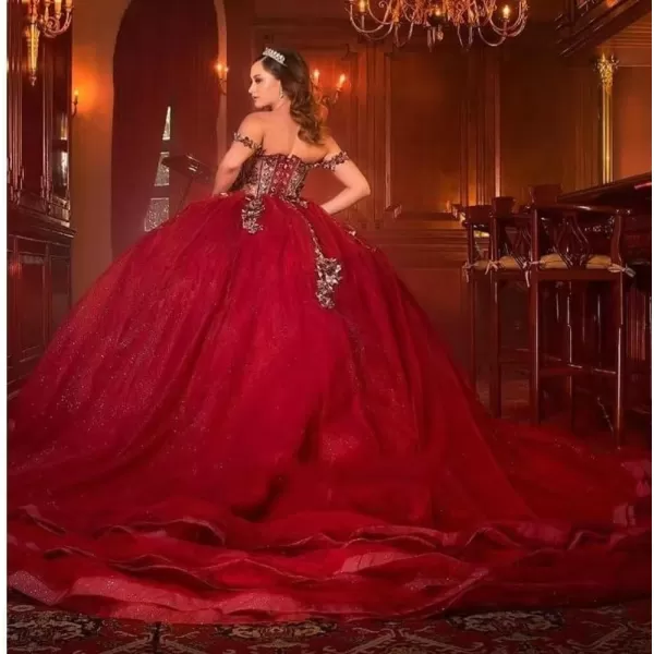 Youjiayi Off Shoulder Quinceanera Dresses Ball Gown 3D Floral Sweet 16 Dresses Luxury Tulle Prom Dresses LongLilac