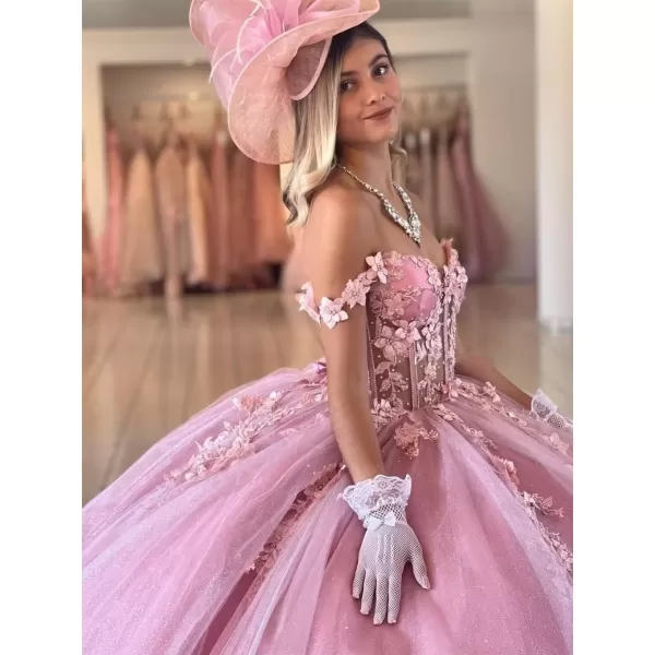Youjiayi Off Shoulder Quinceanera Dresses Ball Gown 3D Floral Sweet 16 Dresses Luxury Tulle Prom Dresses LongTeal