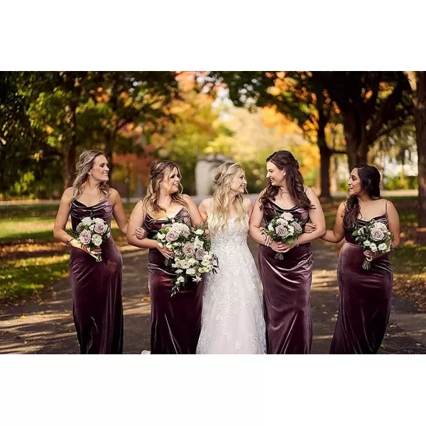 Youjiayi Spaghetti Straps Bridesmaid Dresses with Slit Velvet Formal Dresses for Women Sleeveless Evening Gowns YJY90Dusty Rosea