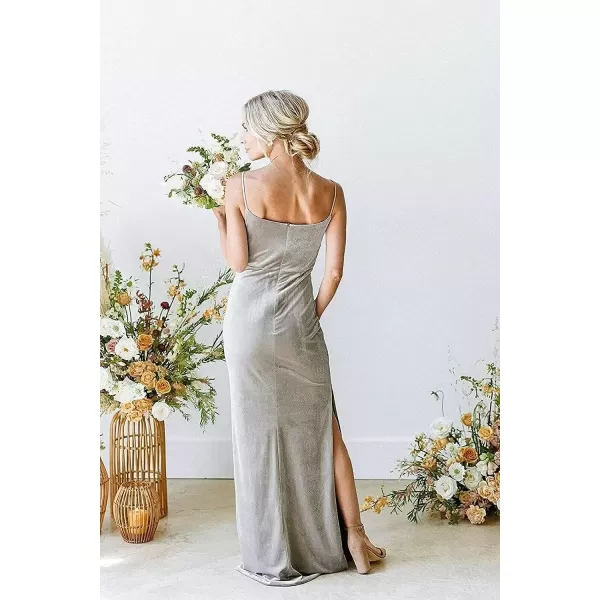 Youjiayi Spaghetti Straps Bridesmaid Dresses with Slit Velvet Formal Dresses for Women Sleeveless Evening Gowns YJY90Emerald Green