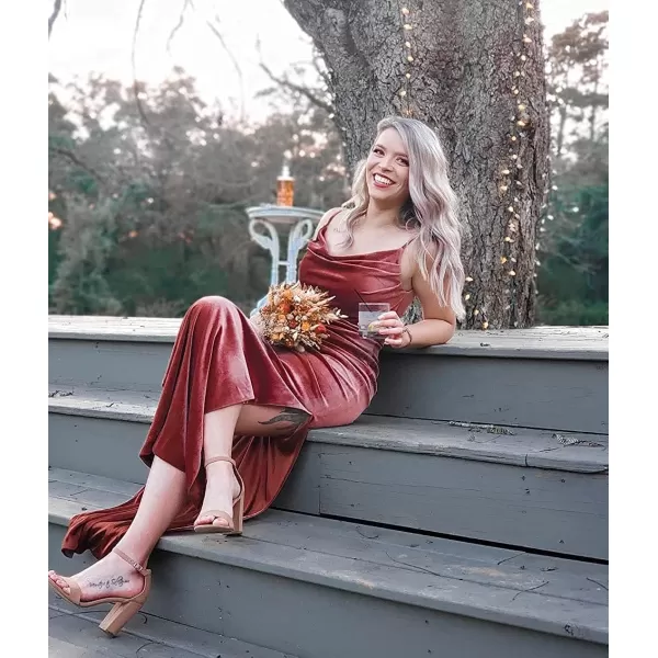Youjiayi Spaghetti Straps Bridesmaid Dresses with Slit Velvet Formal Dresses for Women Sleeveless Evening Gowns YJY90Mauve