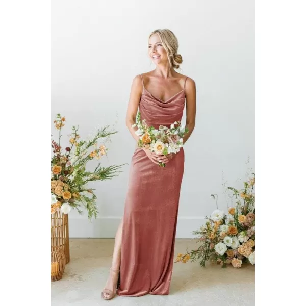 Youjiayi Spaghetti Straps Bridesmaid Dresses with Slit Velvet Formal Dresses for Women Sleeveless Evening Gowns YJY90Purple