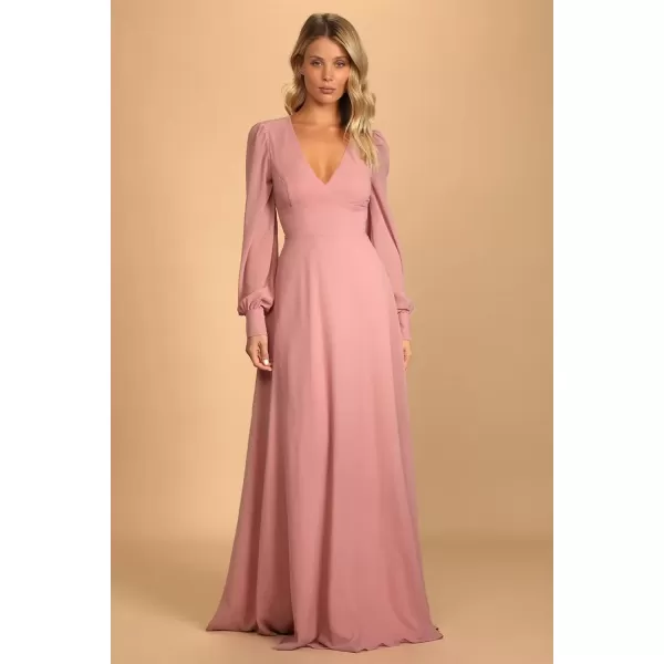 Youjiayi V Neck Bridesmaid Dresses with Sleeves Long Chiffon Formal Dresses for Women ALine Backless Evening GownsMauve