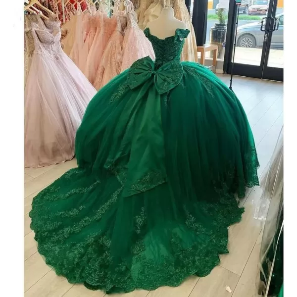 Youjiayi Womens Off Shoulder Quinceanera Dresses Ball Gown Long Tulle Bow 2022 Lace Ball Gowns for Sweet 15 16Dusty Pink
