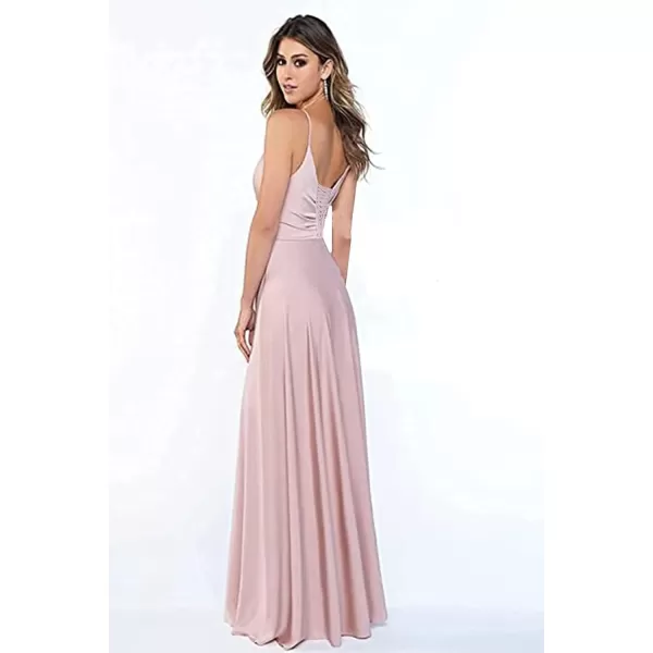 Youjiayi Womens Spaghetti Strap Bridesmaid Dresses with Slit Long ALine V Neck Satin Formal Evening Party Dress YJY18Wisteria