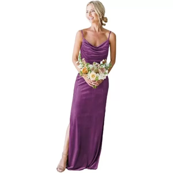 Youjiayi Spaghetti Straps Bridesmaid Dresses with Slit Velvet Formal Dresses for Women Sleeveless Evening Gowns YJY90Dark Magenta