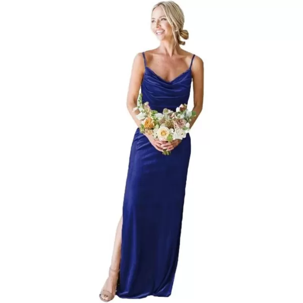 Youjiayi Spaghetti Straps Bridesmaid Dresses with Slit Velvet Formal Dresses for Women Sleeveless Evening Gowns YJY90Royal Blue