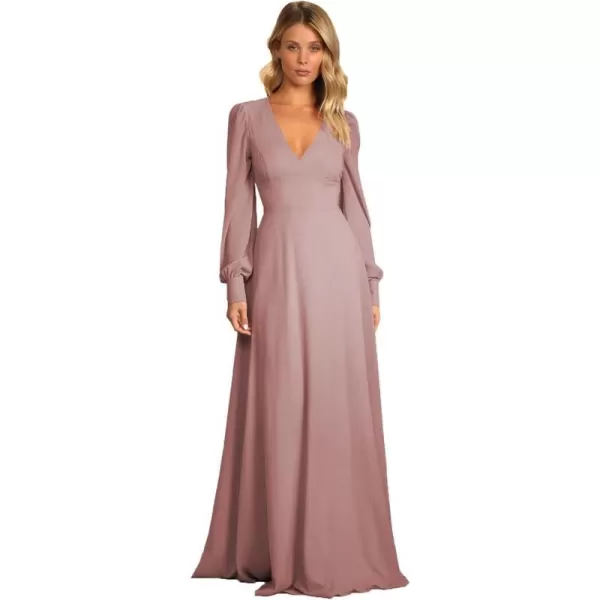 Youjiayi V Neck Bridesmaid Dresses with Sleeves Long Chiffon Formal Dresses for Women ALine Backless Evening GownsDusty Mauve