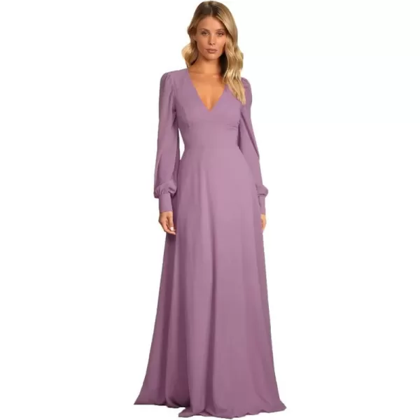 Youjiayi V Neck Bridesmaid Dresses with Sleeves Long Chiffon Formal Dresses for Women ALine Backless Evening GownsDusty Purple