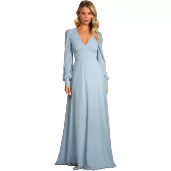 Youjiayi V Neck Bridesmaid Dresses with Sleeves Long Chiffon Formal Dresses for Women ALine Backless Evening GownsLight Blue