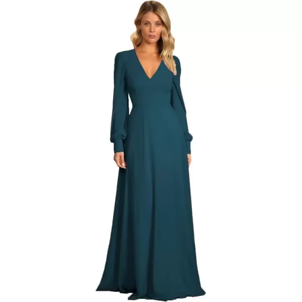 Youjiayi V Neck Bridesmaid Dresses with Sleeves Long Chiffon Formal Dresses for Women ALine Backless Evening GownsPeacock