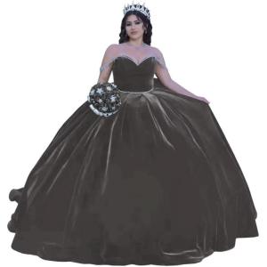 imageYoujiayi Princess Velvet Quinceanera Dresses with Bow Sparkly Beaded Sweet 16 Dresses for Women Off Shoulder Long Ball GownGrey