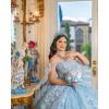 imageYoujiayi 3D Floral Quinceanera Dresses with Bow Off Shoulder Lace Appliques Sweet 16 Dresses Sparkly Beaded Long Ball GownPeach