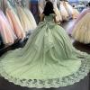 imageYoujiayi Princess Off Shoulder Quinceanera Dresses Puffy Lace Tulle Sweet 16 Dress with Train Big Bow Long Ball GownsDusty Sageb