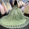 imageYoujiayi Princess Off Shoulder Quinceanera Dresses Puffy Lace Tulle Sweet 16 Dress with Train Big Bow Long Ball GownsEmerald Green