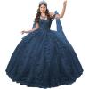 imageYoujiayi 3D Floral Quinceanera Dresses with Bow Off Shoulder Lace Appliques Sweet 16 Dresses Sparkly Beaded Long Ball GownNavy