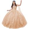imageYoujiayi 3D Floral Quinceanera Dresses with Bow Off Shoulder Lace Appliques Sweet 16 Dresses Sparkly Beaded Long Ball GownPeach