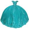 imageYoujiayi Princess Off Shoulder Quinceanera Dresses Puffy Lace Tulle Sweet 16 Dress with Train Big Bow Long Ball GownsAqua