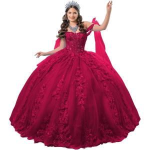 imageYoujiayi 3D Floral Quinceanera Dresses with Bow Off Shoulder Lace Appliques Sweet 16 Dresses Sparkly Beaded Long Ball GownBerry