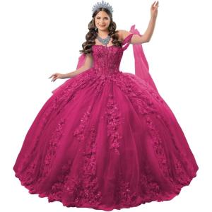 imageYoujiayi 3D Floral Quinceanera Dresses with Bow Off Shoulder Lace Appliques Sweet 16 Dresses Sparkly Beaded Long Ball GownBright Pink