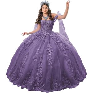 imageYoujiayi 3D Floral Quinceanera Dresses with Bow Off Shoulder Lace Appliques Sweet 16 Dresses Sparkly Beaded Long Ball GownDusty Purple