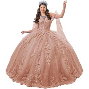 imageYoujiayi 3D Floral Quinceanera Dresses with Bow Off Shoulder Lace Appliques Sweet 16 Dresses Sparkly Beaded Long Ball GownDusty Rose