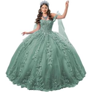 imageYoujiayi 3D Floral Quinceanera Dresses with Bow Off Shoulder Lace Appliques Sweet 16 Dresses Sparkly Beaded Long Ball GownDusty Sage