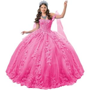 imageYoujiayi 3D Floral Quinceanera Dresses with Bow Off Shoulder Lace Appliques Sweet 16 Dresses Sparkly Beaded Long Ball GownHot Pink