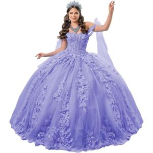imageYoujiayi 3D Floral Quinceanera Dresses with Bow Off Shoulder Lace Appliques Sweet 16 Dresses Sparkly Beaded Long Ball GownLavender