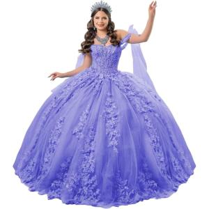imageYoujiayi 3D Floral Quinceanera Dresses with Bow Off Shoulder Lace Appliques Sweet 16 Dresses Sparkly Beaded Long Ball GownLavender Deep