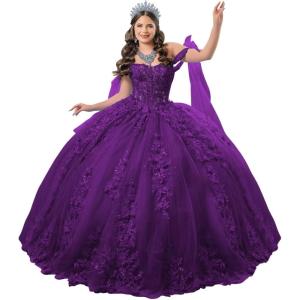 imageYoujiayi 3D Floral Quinceanera Dresses with Bow Off Shoulder Lace Appliques Sweet 16 Dresses Sparkly Beaded Long Ball GownPlum