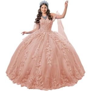 imageYoujiayi 3D Floral Quinceanera Dresses with Bow Off Shoulder Lace Appliques Sweet 16 Dresses Sparkly Beaded Long Ball GownRose Gold