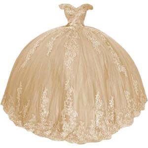 imageYoujiayi Princess Off Shoulder Quinceanera Dresses Puffy Lace Tulle Sweet 16 Dress with Train Big Bow Long Ball GownsChampagne