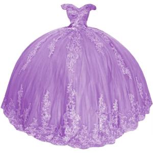 imageYoujiayi Princess Off Shoulder Quinceanera Dresses Puffy Lace Tulle Sweet 16 Dress with Train Big Bow Long Ball GownsDark Lilac