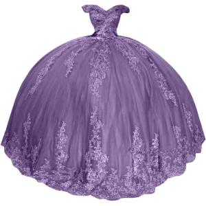 imageYoujiayi Princess Off Shoulder Quinceanera Dresses Puffy Lace Tulle Sweet 16 Dress with Train Big Bow Long Ball GownsDusty Mauve