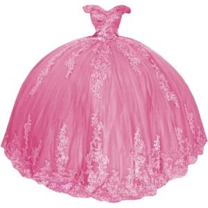 imageYoujiayi Princess Off Shoulder Quinceanera Dresses Puffy Lace Tulle Sweet 16 Dress with Train Big Bow Long Ball GownsDusty Pink